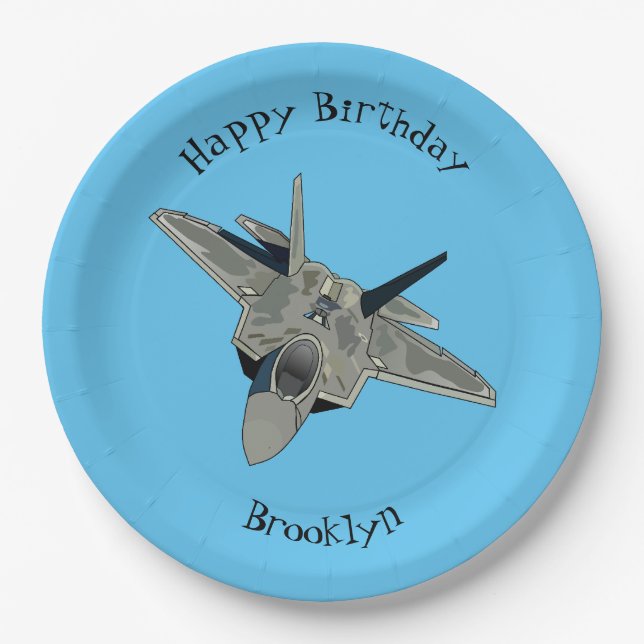 Fighter aircraft cartoon illustration paper plate (Front)