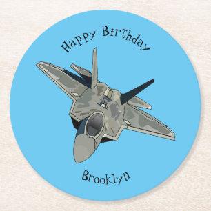 Fighter aircraft cartoon illustration round paper coaster
