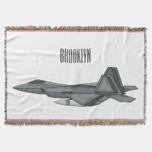 Fighter aircraft cartoon illustration throw blanket