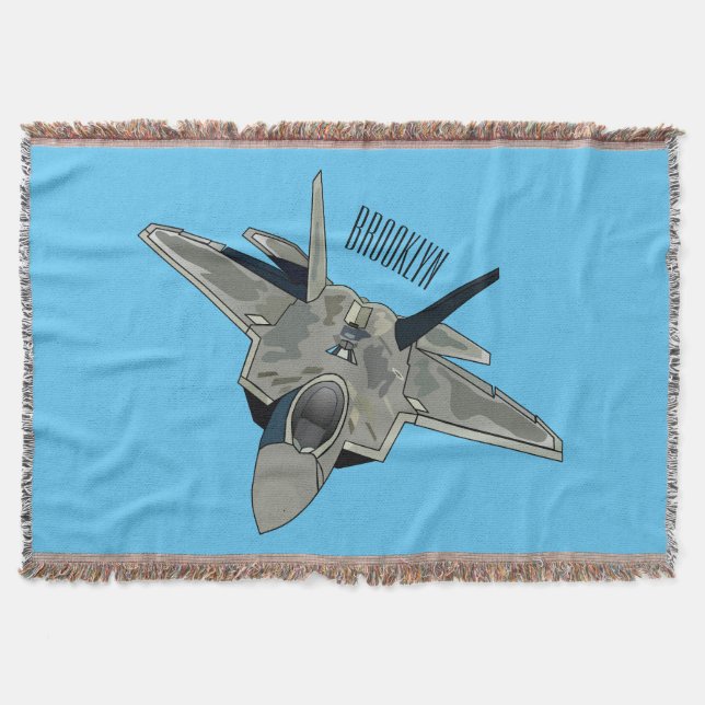 Fighter aircraft cartoon illustration throw blanket (Front)