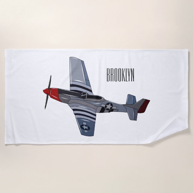 Fighter-bomber cartoon illustration beach towel (Front)