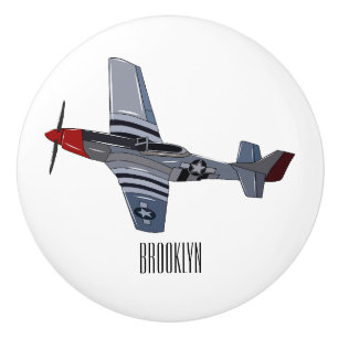Fighter-bomber cartoon illustration ceramic knob