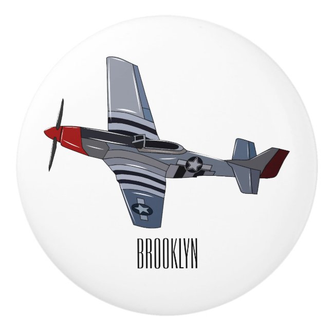 Fighter-bomber cartoon illustration ceramic knob (Front)