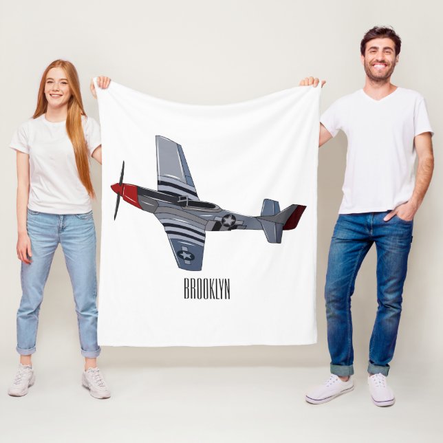 Fighter-bomber cartoon illustration fleece blanket (In Situ)