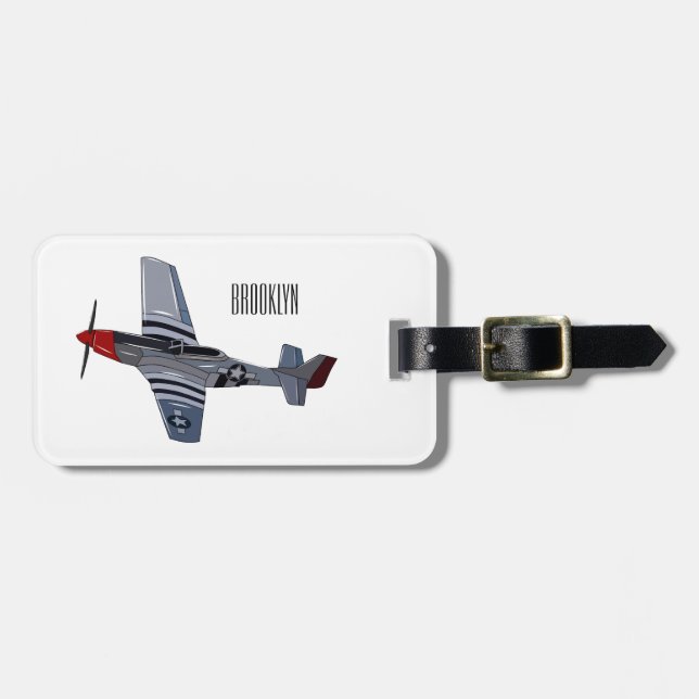 Fighter-bomber cartoon illustration luggage tag (Front Horizontal)