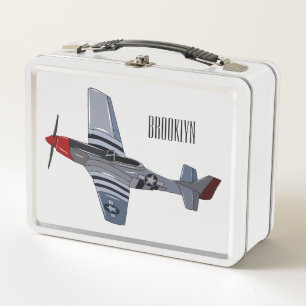 Fighter-bomber cartoon illustration metal lunch box