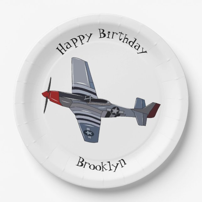 Fighter-bomber cartoon illustration paper plate (Front)