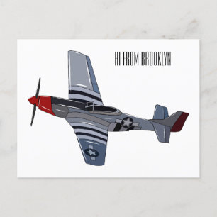 Fighter-bomber cartoon illustration postcard