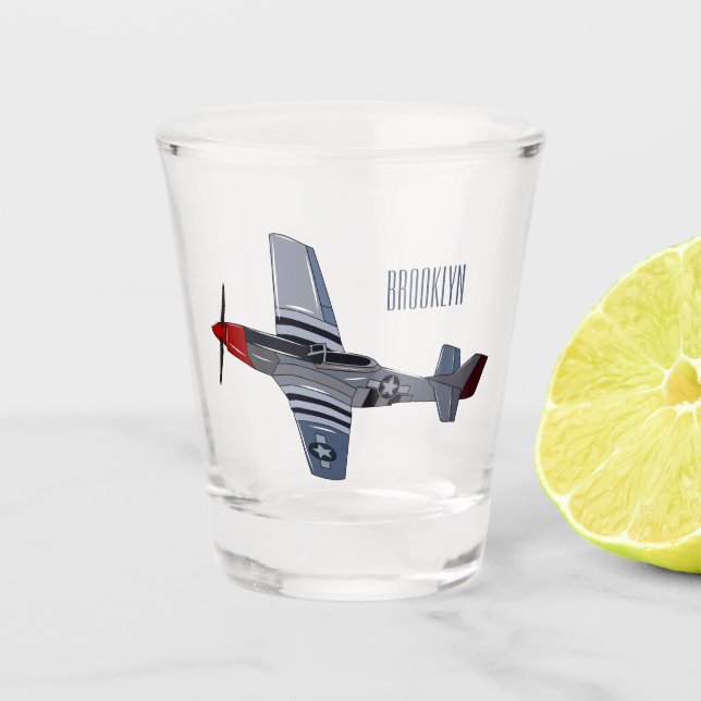 Fighter-bomber cartoon illustration shot glass (Front)