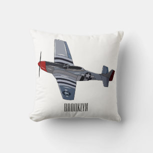 Fighter-bomber cartoon illustration throw pillow
