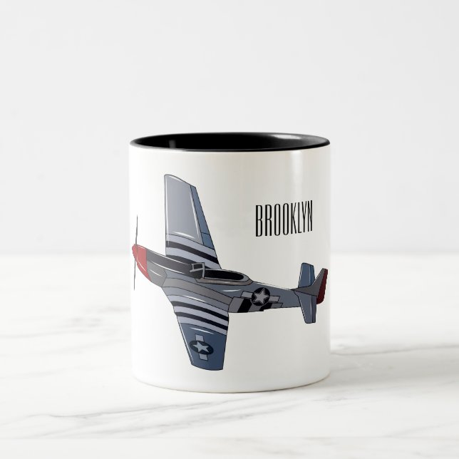 Fighter-bomber cartoon illustration Two-Tone coffee mug (Center)
