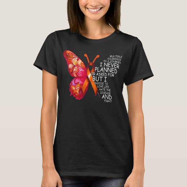 Fighter Butterfly Orange Ribbon Multiple Sclerosis T-Shirt (Front)