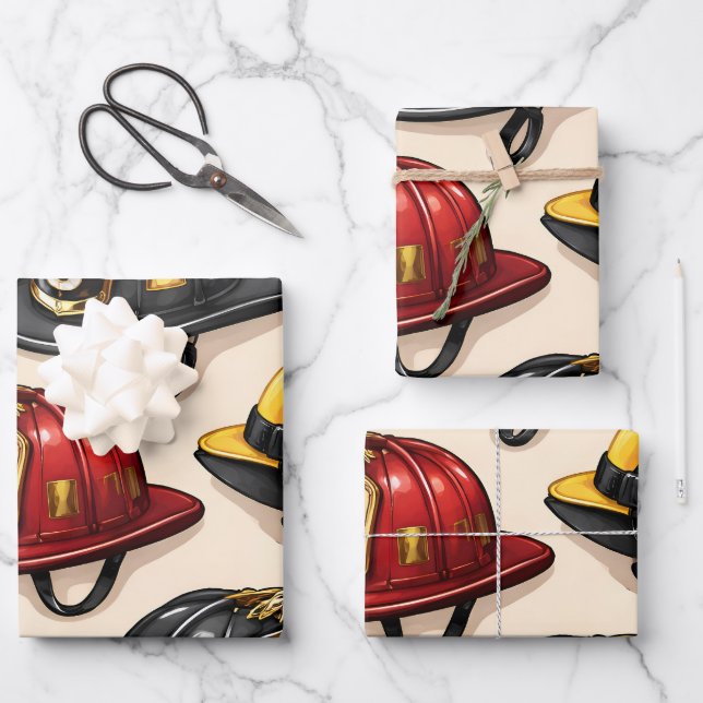 Fighter helmet pattern fire station wrapping paper sheet (Front)