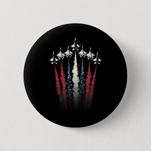 Fighter Jet Airplane American Flag 4th Of July Pat 2 Inch Round Button (Front)