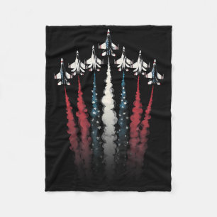 Fighter Jet Airplane American Flag 4th Of July Pat Fleece Blanket