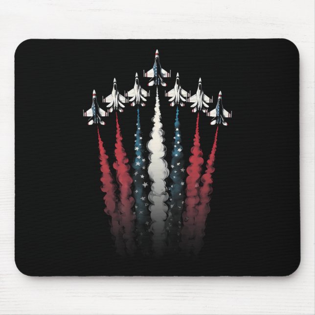 Fighter Jet Airplane American Flag 4th Of July Pat Mouse Pad (Front)