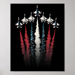 Fighter Jet Airplane American Flag 4th Of July Pat Poster