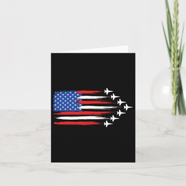 Fighter Jet Airplane American Flag Fighter Jets 4t Card (Front)