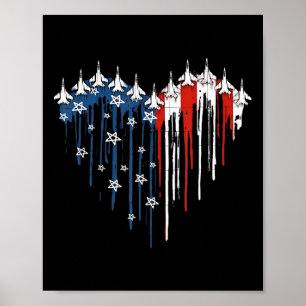 Fighter Jet Airplane American Flag Heart 4th Of Ju Poster