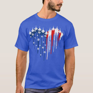 Fighter Jet Airplane American Flag Heart 4Th Of Ju T-Shirt