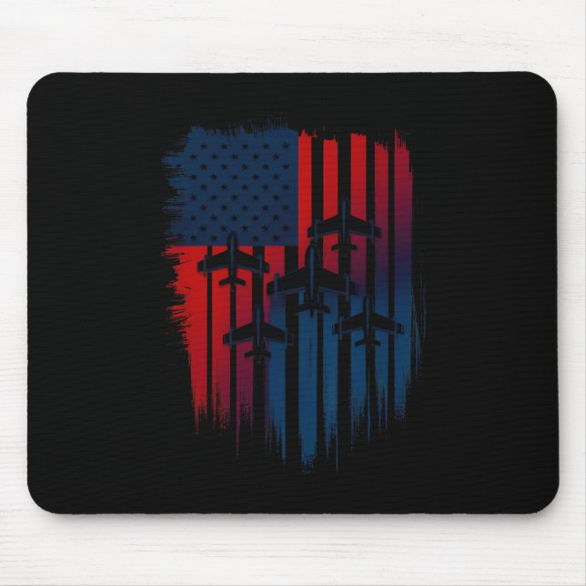 Fighter Jet Airplane American Flag Patriotic 4th O Mouse Pad (Front)