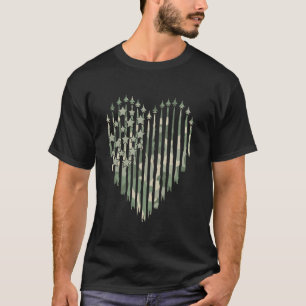 Fighter Jet Airplane Camo American Flag Heart Four T-Shirt