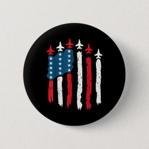 Fighter Jet Airplane Usa Flag 4th Of July Patrioti 2 Inch Round Button