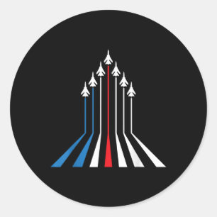 Fighter Jet Airplane Usa Flag 4th Of July Patrioti Classic Round Sticker