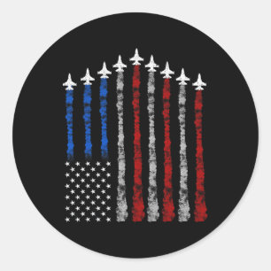 Fighter Jet Airplane Usa Flag 4th Of July Patrioti Classic Round Sticker