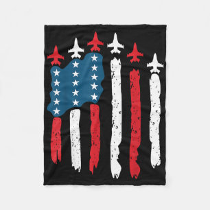 Fighter Jet Airplane Usa Flag 4th Of July Patrioti Fleece Blanket
