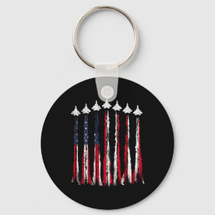 Fighter Jet Airplane Usa Flag 4th Of July Patrioti Keychain