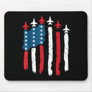 Fighter Jet Airplane Usa Flag 4th Of July Patrioti Mouse Pad