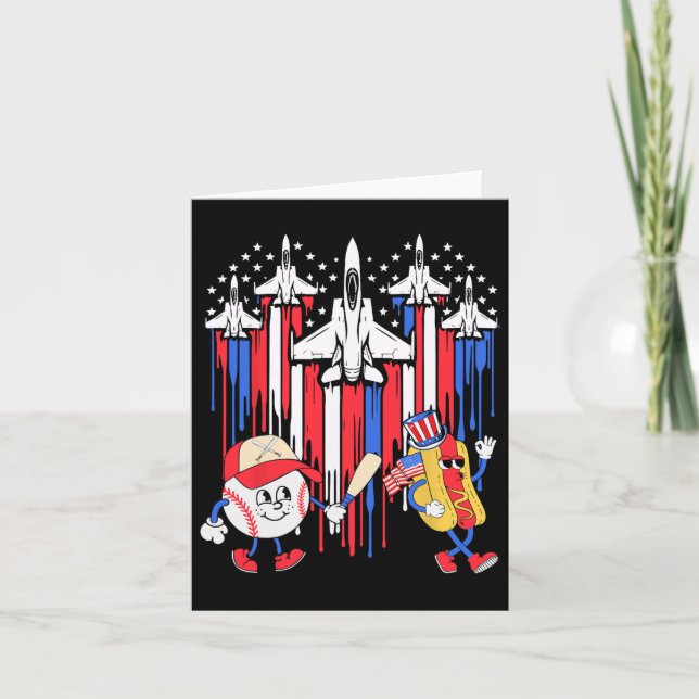 Fighter Jet Airplane Usa Flag Baseball 4th Of July Card (Front)
