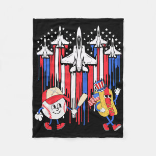 Fighter Jet Airplane Usa Flag Baseball 4th Of July Fleece Blanket