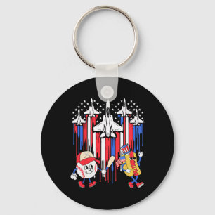 Fighter Jet Airplane Usa Flag Baseball 4th Of July Keychain