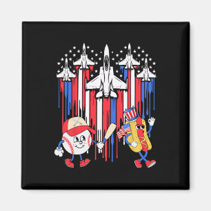 Fighter Jet Airplane Usa Flag Baseball 4th Of July Magnet