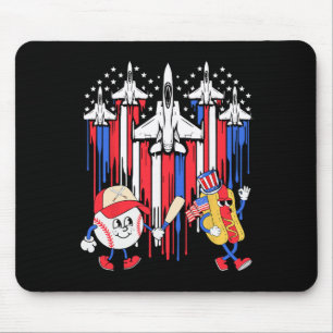 Fighter Jet Airplane Usa Flag Baseball 4th Of July Mouse Pad