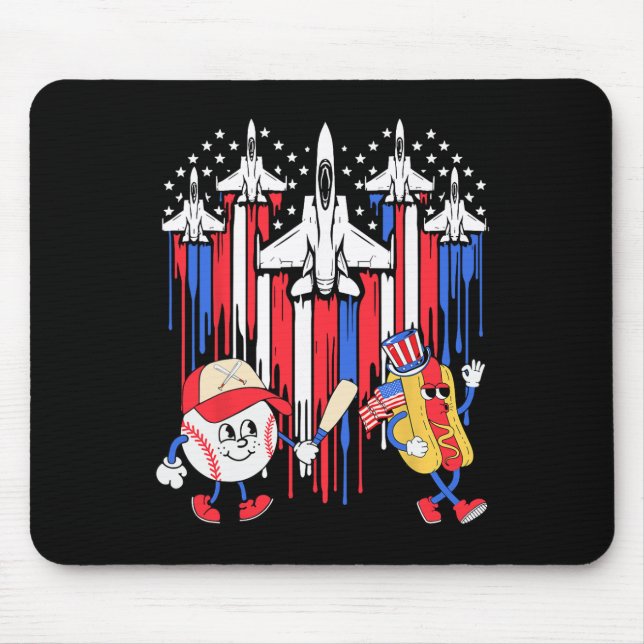 Fighter Jet Airplane Usa Flag Baseball 4th Of July Mouse Pad (Front)