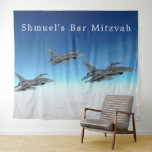 Fighter Jet | Bar Mitzvah Photo Booth Banner Tapestry<br><div class="desc">Use as a backdrop for your photo booth or as a welcome banner! A wonderful, personalized touch for behind the head table. Add your choice of personalization. Add your custom wording to this design by using the "Edit this design template" boxes on the right-hand side of the item or click...</div>