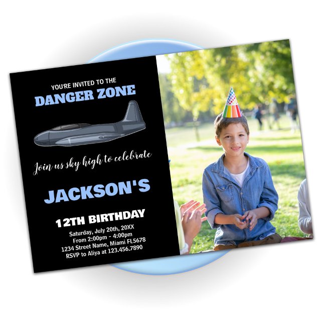 Fighter Jet Birthday Invitations Blue with photo (Fighter Jet Birthday Invitations Blue with photo)