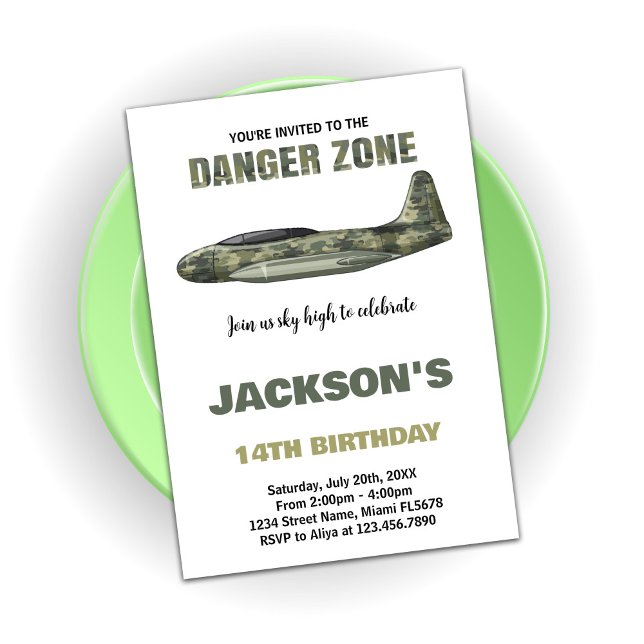  Fighter Jet Birthday Invitations Dark Green (Fighter Jet Birthday Invitations Dark Green)