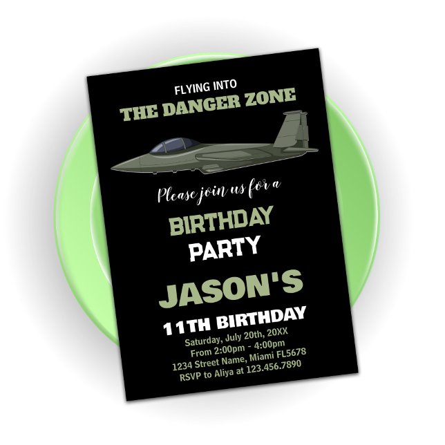 Fighter Jet Birthday Invitations Green Dark (Fighter Jet Birthday Invitations Green Dark)