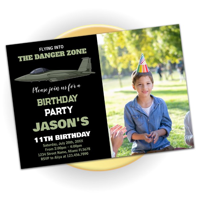 Fighter Jet Birthday Invitations Green Dark Photo (Fighter Jet Birthday Invitations Green Dark Photo)