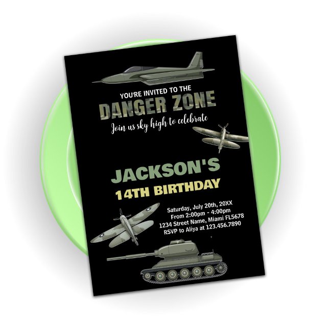 Fighter Jet Invitations Anniversaire Danger Zone B (Fighter Jet Birthday Invitations Danger Zone BK)