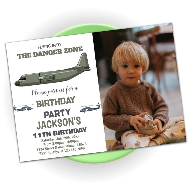 Fighter Jet Invitations Anniversaire Green Dark Ph (Fighter Jet Birthday Invitations Green Dark Photo)