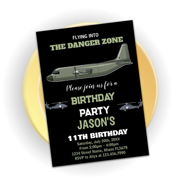 Fighter Jet Invitations Anniversaire Vert foncé No (Fighter Jet Birthday Invitations Green Dark Black)