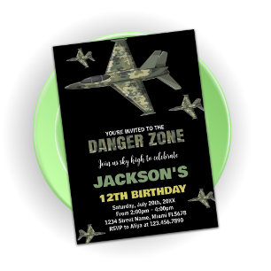 Fighter Jet Invitations d'anniversaire Dark Green 