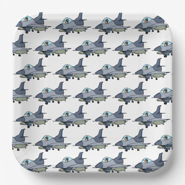 Fighter Jet Military Aircraft Birthday Paper Plate (Front)