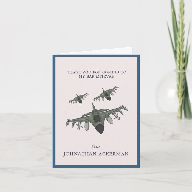 Fighter Jet | Photo Bar Mitzvah Thank You Card (Front)