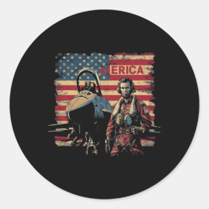 Fighter Jets Abraham Lincoln 4th Of July Boys Amer Classic Round Sticker